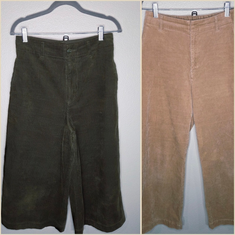UNIQLO Corduroy Pants +‎ Culottes Bundle Olive Tan Wide Leg Size S 6